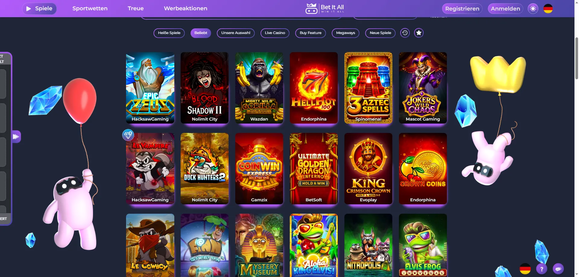 Betitall Casino Spielauswahl – über 2500 Slots und Tischspiele